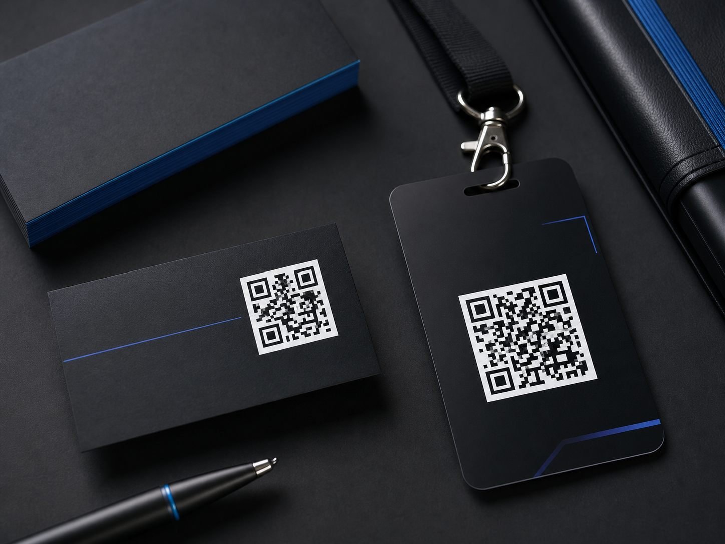 Código QR en una tarjeta y una acreditación de evento